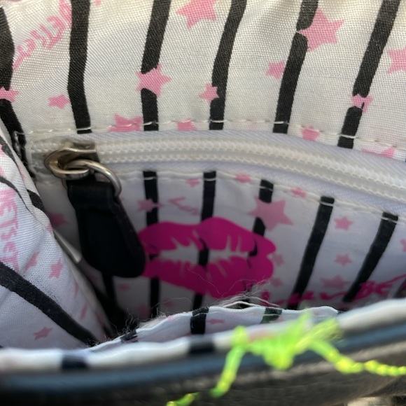 Luv Betsey Johnson Small Black with Lime Green Hearts
Backpack Purse. - Picture 8 of 10